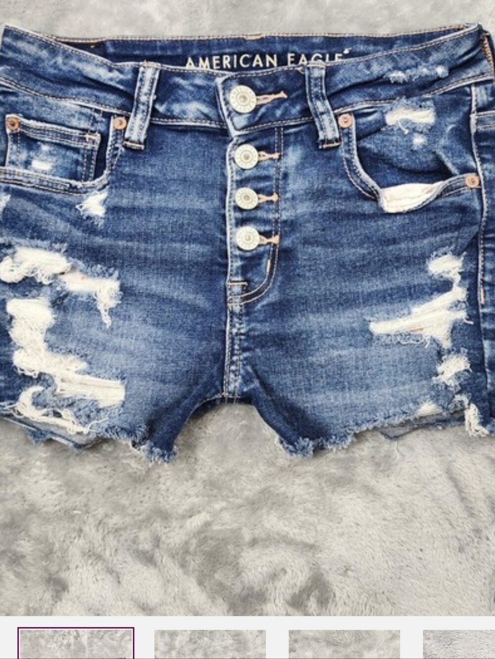 American Eagle Shorts Womens 4 Blue High Rise Shortie Distressed Cutoff Stretch